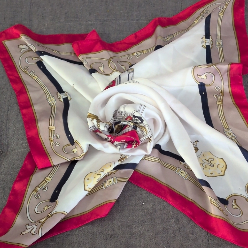 Elegant Red and White Carriage Print Scarf